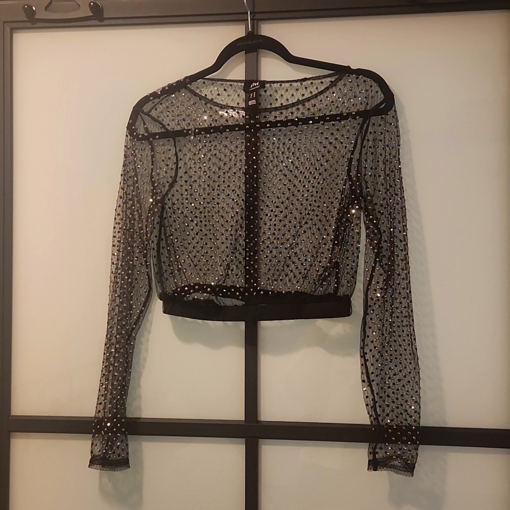 Cropped sparkle mesh top